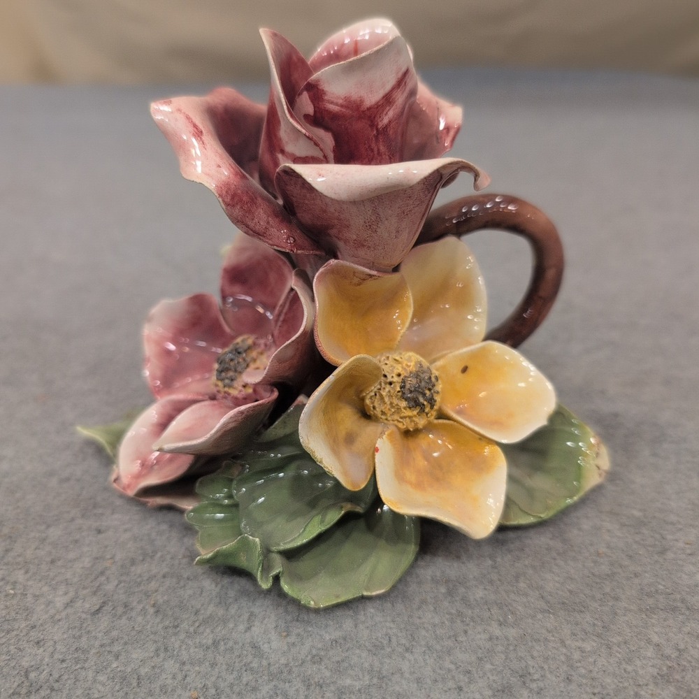 Himark Italy Ceramic Floral Figurine Rose Candle Holder Hand Painted Vintage - Picture 3 of 10